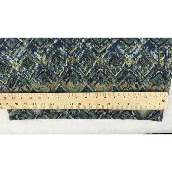 J Jill Skirt Womens Medium Midi  Blue Green Aztec Pencil Straight Ponte Stretch - Picture 5 of 6